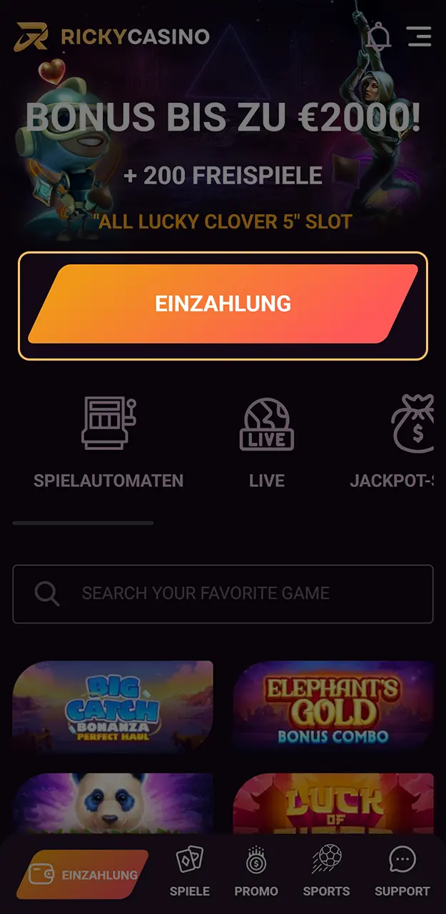 Laden Sie Ihr Guthaben bei Ricky Casino auf, um an Spielen mit Live-Dealern teilzunehmen.