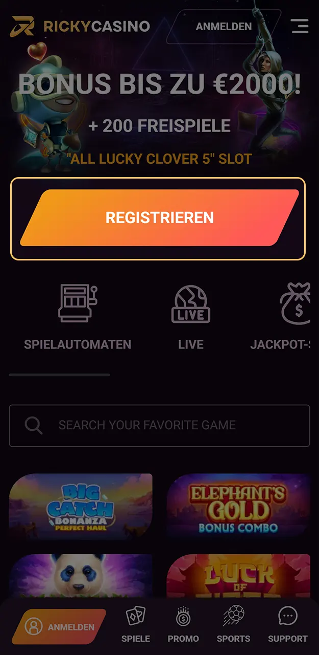 Schließen Sie die Registrierung bei Ricky Casino ab und nutzen Sie den Willkommensbonus.